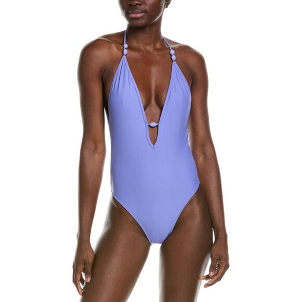 NWT Ramy Brook Kailey Plunging One Piece Swimsuit XS Purple Resortwear Tropical